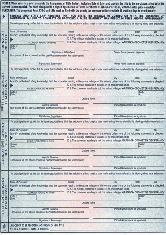 Texas Certificate of Title of Vehicle 4
