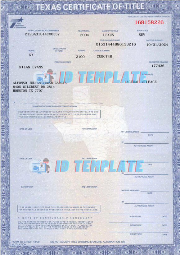 Texas Certificate of Title of Vehicle 2